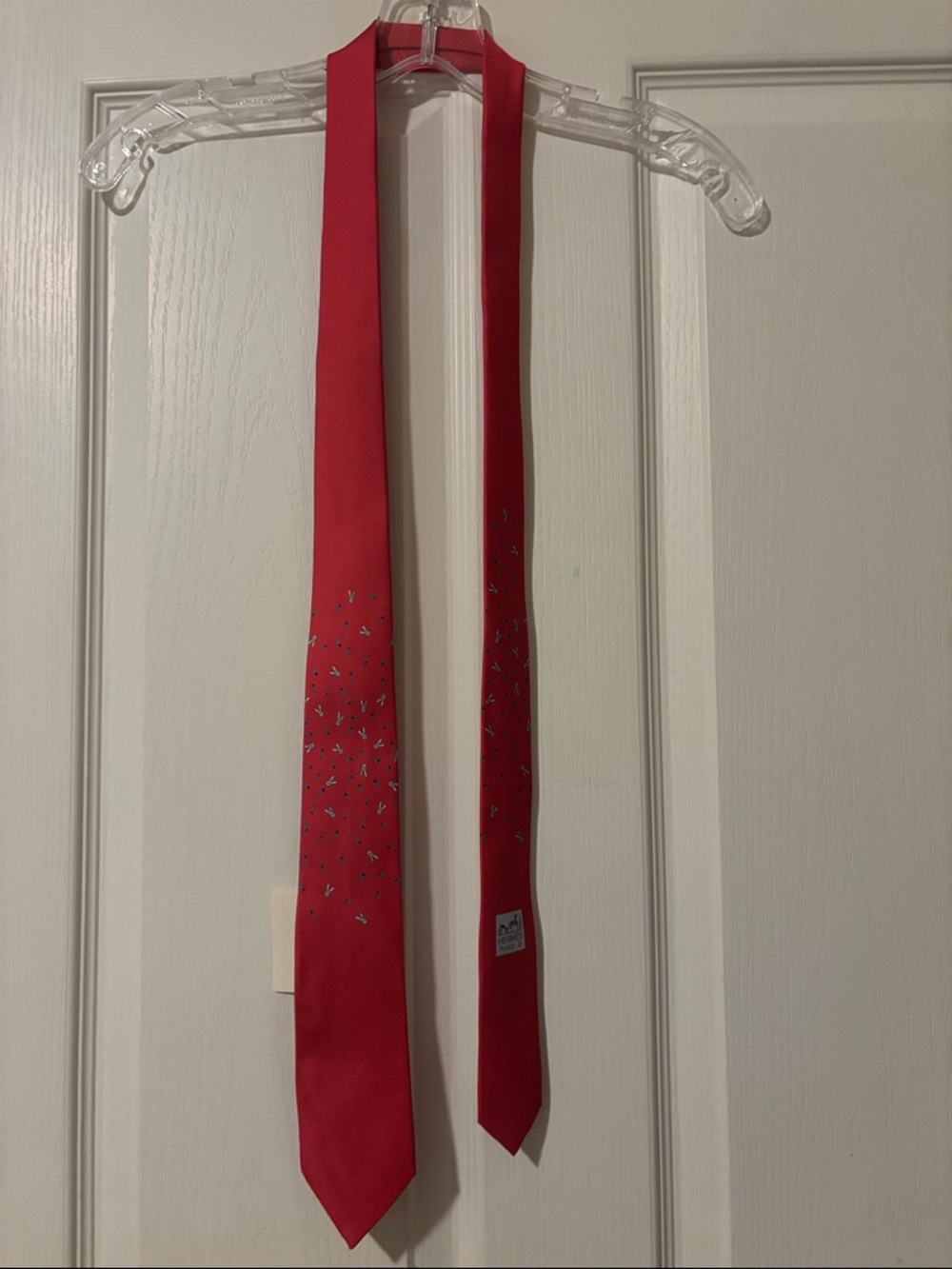 NWT Hermes Shuffle Tie Rabbit Carrot Rouge/Bleu 100% Silk